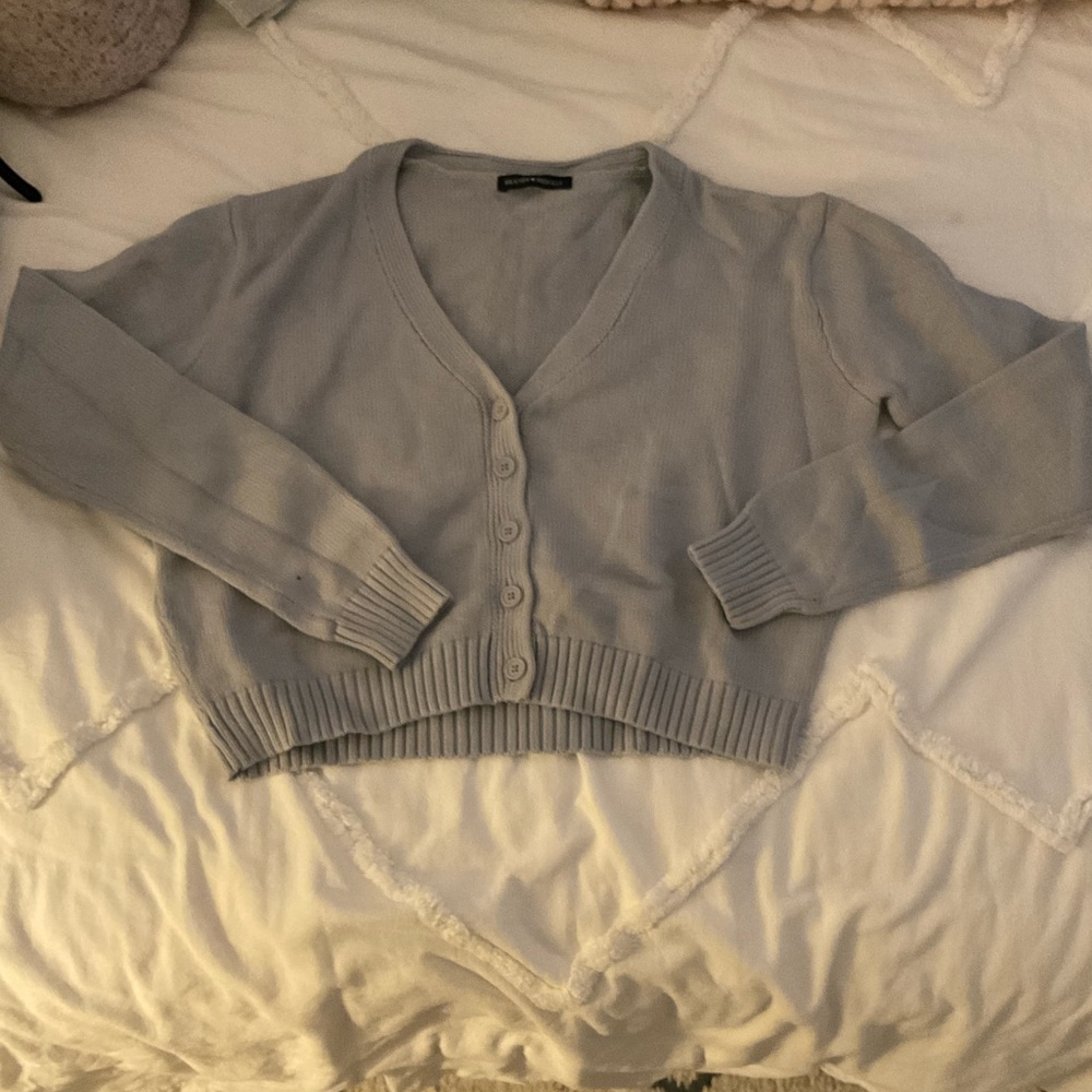 Brandy Melville Gray V-Neck Button-Up Sweater